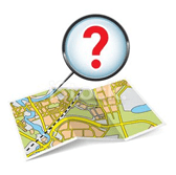 Eine Stadtkarte mit einem Fragezeichen